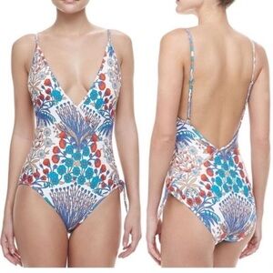 Marc By Marc Jacobs Maddy Botanical Blue and Red Floral One-Piece Swimsuit